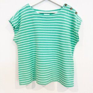 J. Jill Striped Boxy Button‎ Shoulder Short Sleeve Top Casual Green Size Medium